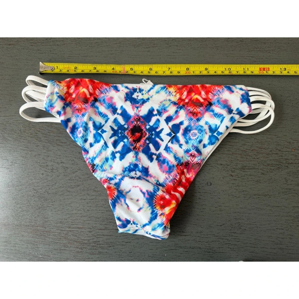 L*Space Estella Bikini Bottom Tie Dye Strappy Side Swim XS Blue Red White NWOT